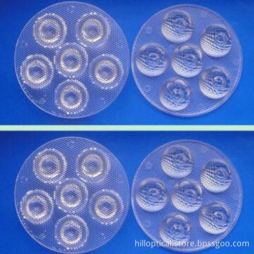 6-in-1 LED lens with beaded surface
